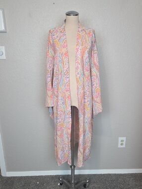 AnnieWear Los Angeles Floral Paisley Open-Front Duster - Pink, Yellow, Blue NWOT
